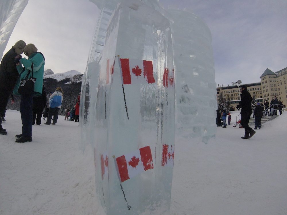 lake lousie ice sculpture Canadian flag
